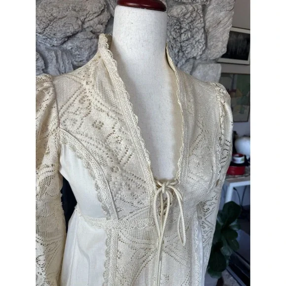 Vintage Gunne Sax Dress Size 7 Crochet Lace Corset Prairie Cottagecore Wedding - Picture 5 of 16